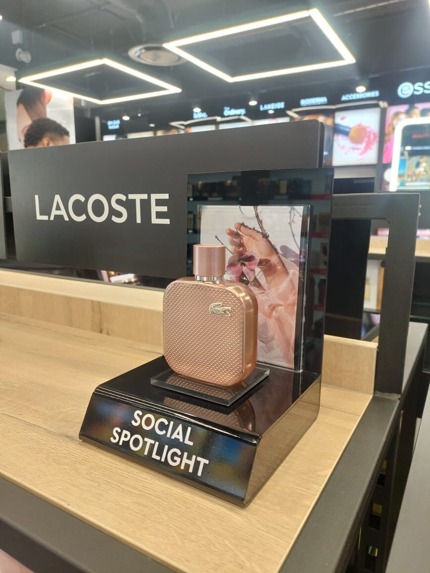 Lacoste branded display podium signage
